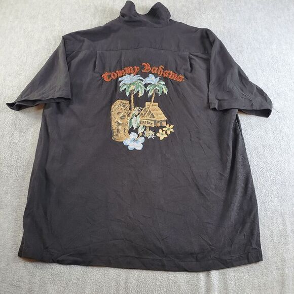 Tommy Bahama Shirt Men XL Black 100% Silk Hawaiian Aloha Tiki Bar Button Up - Picture 12 of 13